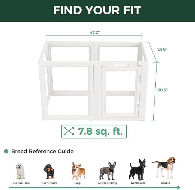 FXW AuraSpace Clear Acrylic Indoor Dog Playpen, 30" H, 6 Panels, White | Open View, Modern Home Fit, No Climbing Bars, Tool-Free Setup, For Small & Medium Dogs