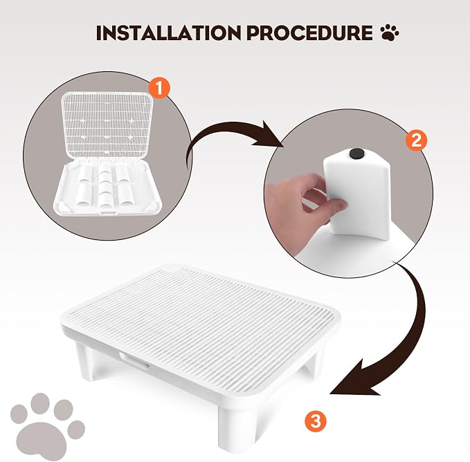 Cat Step Ramp Adjustable Litter Box Step with Filter Function, White | Elevated Double Layer Litter Box Ramp for Kitten & Old Cats, Easy Cleaning Litter Box Step Stool for Automatic Cat Litter Box