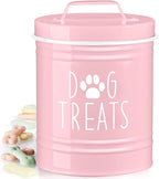 OUTNILI Pink Small Dog Treat Container Airtight - 6" Tall X 4.9" Round Pink Dog Treat Jar for Kitchen Counter - Rustic Treat Storage Canister for Dogs, Cats, Small Animals - Gifts for Pet Owners