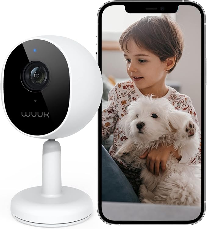 WUUK 4MP Indoor Wired Security Camera, Baby Monitoring, No Subscription | 24/7 Recording, Motion/Human/Crying Detection, Night Vision, 2 Way Talk, Magnetic Stand, Compatible with Alexa & Google