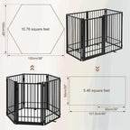 Metal Freestanding Dog Gate with Door, Extra Wide 121", 31" Height Foldable Dog Gates for Doorways, Tall Pet Fence Indoor Pet Gates, 6 Panels Pet Barrier for Stairs Hallways, Black