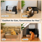 Vivifying Stainless Steel Litter Box, XL Side Entry Extra Large Litter Box with Lid for Big Cats & Kitty, Removable Enclosed Metal Cat Pan with High Sided Enclosure, Scoop (Black)