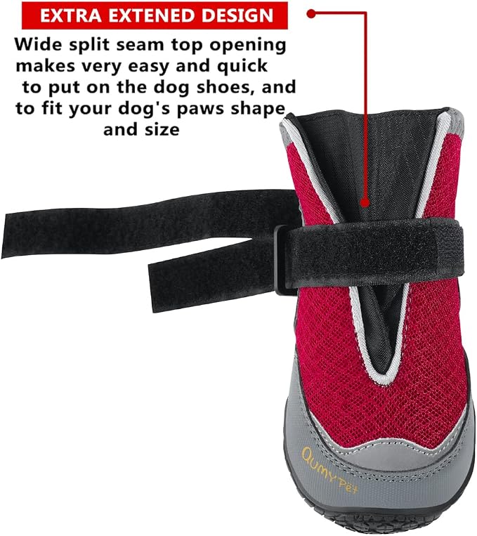 QUMY Dog Shoes for Large Medium Dog Boots & Paw Protectors for Hot Pavement | Summer Heat Protection, Mesh Breathable Nonslip Dog Booties for Hardwood Floors Indoor, Outside Walking Running Hiking Red