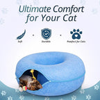 MeowMates Peekaboo Cat Cave Donut Bed for Multiple Cats Upto 45lbs, 3-in-1 Large Cat Tunnel & Donut Bed Combo w Round Tunnel Scratcher for Indoor Cats, Hanging Toy, Washable & Detachable