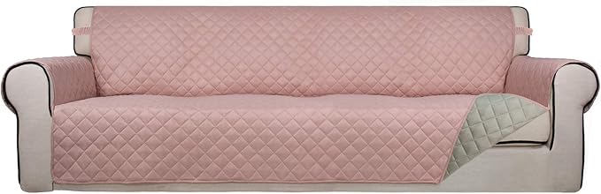 PureFit Reversible Quilted Couch Covers for Dogs Sofa Cover 4 Seater 88" | Pink/Beige, Water Resistant Couch Protector, Washable Pet Couch Cover with Non Slip and Elastic Straps For Kids