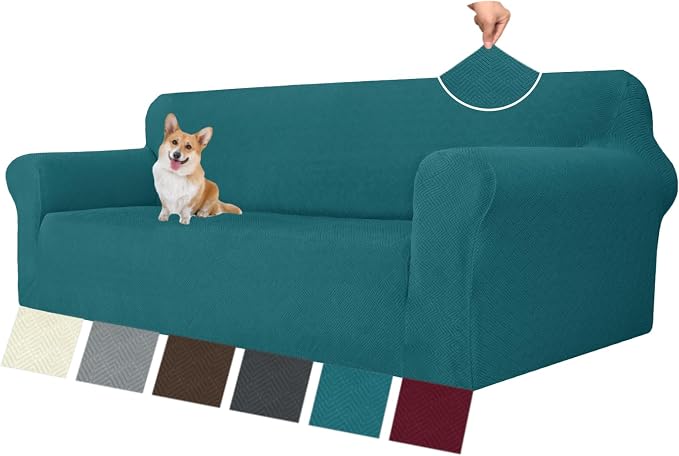 MAXIJIN Stretch Oversized Couch Covers for 3 Cushion Couch (91"-110"), 1-Piece Large Sofa Cover Slipcover Furniture Protector for Kids,Dogs (Extra Large, Diamond Pattern Blackish Green)