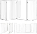 Snagle Paw Metal Freestanding Dog Gate with Door, 80” W x 32” H Dog Fence with Support Feet for Doorways, Stairs and Hallways, Portable Pet Gate for Indoor Use (4 Panel, White)