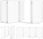 Snagle Paw Metal Freestanding Dog Gate with Door, 80” W x 32” H Dog Fence with Support Feet for Doorways, Stairs and Hallways, Portable Pet Gate for Indoor Use (4 Panel, White)