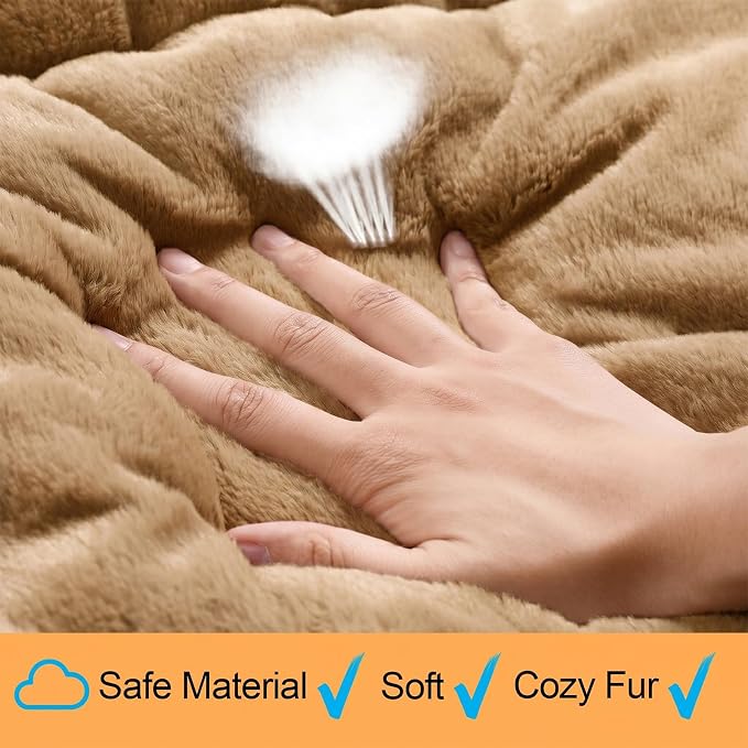 Dog Beds Crate Pad for Large Dogs Ultra Soft Dog Crate Bed Washable & Anti-Slip Kennel Pad for Dogs Cozy Sleeping Mat,Camel 42inch