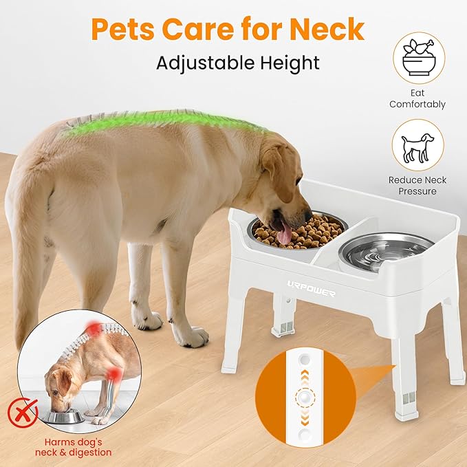 URPOWER Elevated Dog Bowls, 3-in-1 Double Deck Raised Dog Bowl Stand | 4 Height Adjustable Raised Stand with 2 Stainless Steel Food Bowls & Licking Plate for Small, Medium & Large Dogs