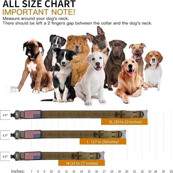 Celifelight Tactical Dog Collar, Adjustable Nylon, Heavy Duty Metal Buckle with Handle, Airtag Protective Case, Brown, L, Medium & Large Breeds