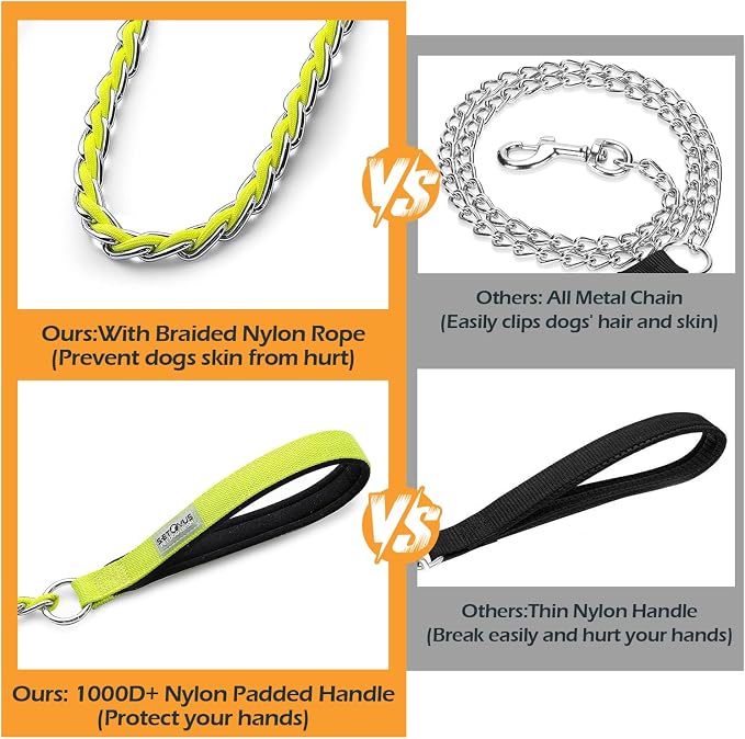 S-ETOVUS-Chain Dog Leash, Bite-Proof Metal Leash, with Padded Handle | Three Sizes 7.25FT/5.2FT/4FT, Woven From Nylon Rope And Chain, Durable And Bite-Resistant, Comfortable With Padded Handles