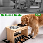SHAINFUN Elevated Dog Bowls with Slow Feeder & Mat for Medium and Large Dogs, 10" Tall Wooden Raised Dog Bowl Stand, 2 Stainless Steel 58oz Bowls for Food & Water