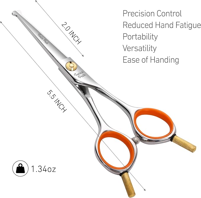 5'' Small Straight Scissors Lightweight Dog and Cat Grooming Scissors with Safety Round Tip JP440C Stainless Steel Sharp Blades for Body Facial Nose Ear and Paw Hair Easy Use