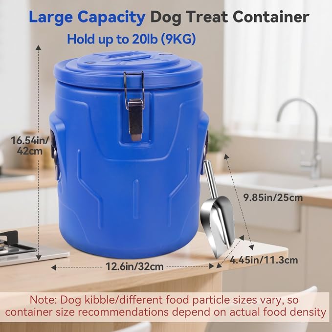 Newget 20lb Airtight Stainless Steel Dog Food Storage Container with Scoop | Airtight, Sturdy, Moisture-Proof, Large Metal Cat & Dog Food Container with Lid, Prevents Pets from Opening, Easy to Clean