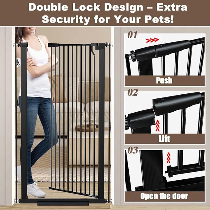Fairy Baby 51.1" Extra Tall Pet Gate 29.5"-32.6" Wide Dog Gate for Doorways | Adjustable Auto Close Tall Cat Gate, Pressure Mounted Baby Safety Gates, 1.37" Narrow Bar Spacing Metal Gate Indoor, Black