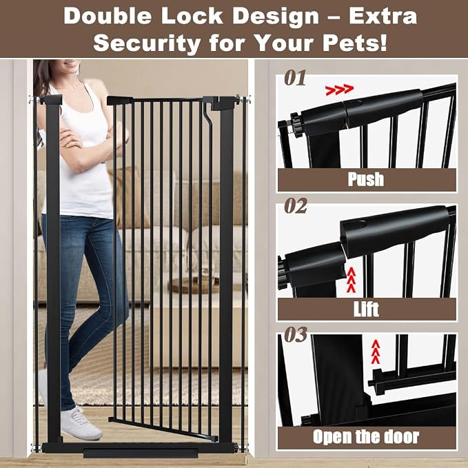 Fairy Baby 51.1" Extra Tall Pet Gate 29.5"-48.4" Extra Wide Cat Dog Gates | Tall Baby Gate for Doorway, Pressure Mounted No Drill, 1.37" Narrow Bar Spacing, Walk Thru Auto Close Metal Doggy Gate, Black