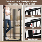 Fairy Baby 51.1" Extra Tall Pet Gate 29.5"-48.4" Extra Wide Cat Dog Gates | Tall Baby Gate for Doorway, Pressure Mounted No Drill, 1.37" Narrow Bar Spacing, Walk Thru Auto Close Metal Doggy Gate, Black