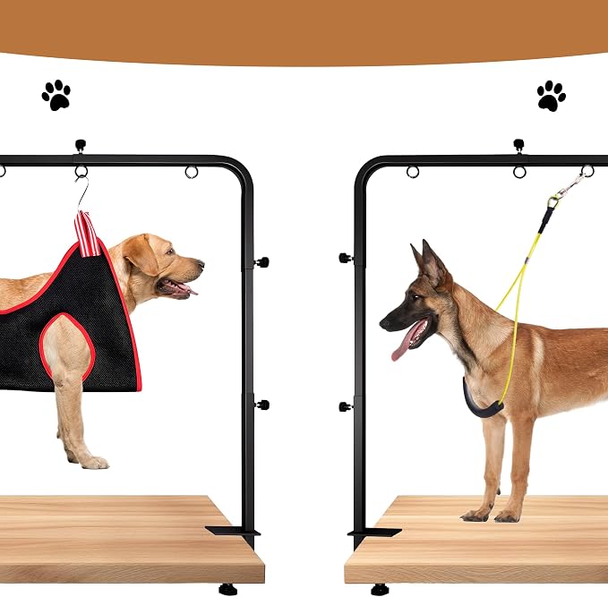 Metacrafts Dog Grooming Arm with Hammock & 2 Nooses, Clamp for Table: 42'' Height, 27''–39'' Width Portable Pet Grooming Kit for Nail Trimming, Cats & Dogs (Table not Included)