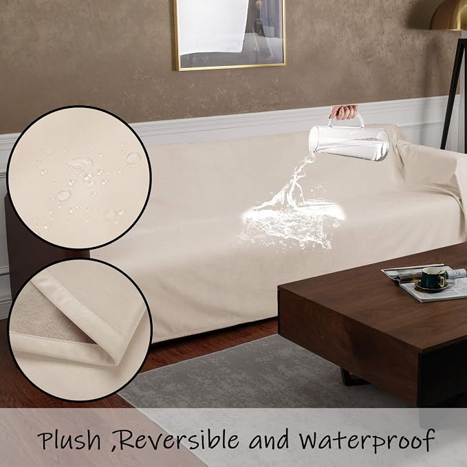 Ameritex Pet Bed Blanket Reversible 100% Waterproof Velvet Super Soft for Sofa and Bed (82x102 Inches, Cream+Beige)