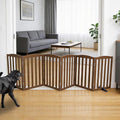ZJSF Foldable Freestanding Indoor Dog Gate for House Wood Long Pet Gates Dog Fence for Stairs Puppy Gates for Hallways, Puppy Gate,Support Feet Included, Brown, 24 "Height-6 Panels