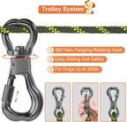 XiaZ Dog Tie Out Cable for Camping, 100ft Portable Overhead Trolley System for Dogs up to 200lbs，Dog Lead for Yard, Camping, Parks, Outdoor Events,5 min Set-up