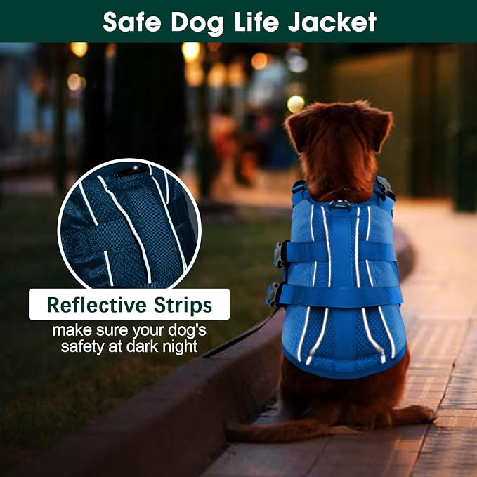 Kuoser Dog Life Jacket High Flotation, Reflective Dogs Life Vest for Swimming Boating, Adjustable Small Medium Large Dog lifejacket, Lightweight Dogs Life Preserver Rescue Handle Spring Summer Pool | Adjustable Dog Lifejackets for Small Medium Large Do...