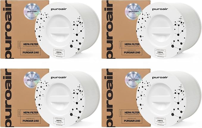 240 Replacement Filter - Genuine Puro Air 240 Filter Replacement - Official PuroAir Air Purifier HEPA Filter with CarbonTech Filters 99.9% of Pollen, Dust, Pet Dander, Smoke, Odors (4PK)