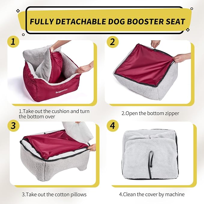 BurgeonNest Dog Car Seat for Small Dogs & Cats Under 25 lbs, Red