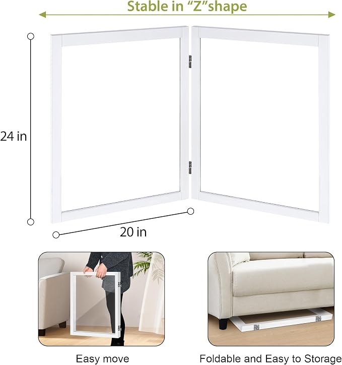 LZRS Clear Dog Gate for Indoor Use - Transparent Pet Fence with Solid Hardwood and Plastic Board, Stylish & Durable freestanding Pet Gate for Doorways, Stairs and Hallways-2 Panel White
