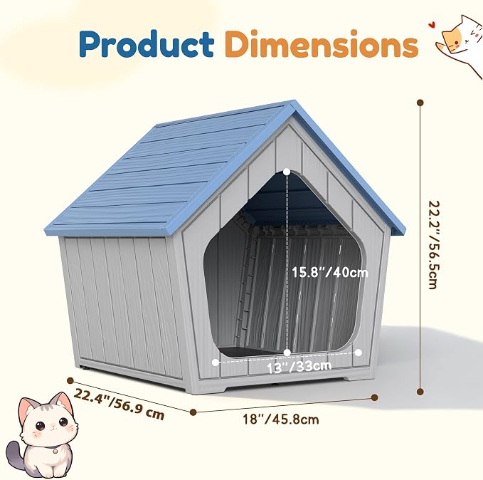 Cat Litter Box Enclosure, Resin Enclosed Litter Box Furniture with Air Holes, Outdoor Cat House Weatherproof, Wide Opening Design for Easy Cleaning, Blue