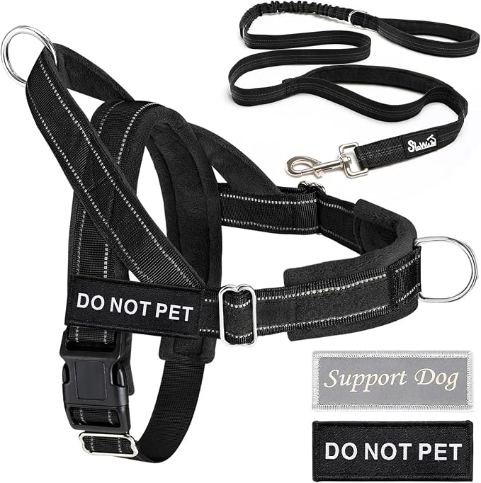 Lukovee No Pull Dog Harness and Leash Set - Adjustable Soft Padded Vest with Front Clip for Easy Control, Reflective Durable Harness for Safe Daily Training Walking for Medium Large Dogs (M, Black)