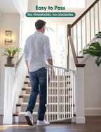 Babelio Extra Tall No Bottom Bar Baby/Dog Gate, 34" H, 29.7-46.5" W, White | Hardware Mount Pet Gate for Indoor Doorways and Hallways with Auto Close, Stay-Open, Wide Walk-through Door, Easy Install