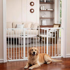 Cumbor 30.4-56.8" Extra Wide Baby Gate, Auto Close Dual Lock Dog Gate White | Easy Install Pressure Mounted Pet Gate for Doorways & Large Openings, Easy Walk Thru Safety Proofing for Babies & Large Dogs