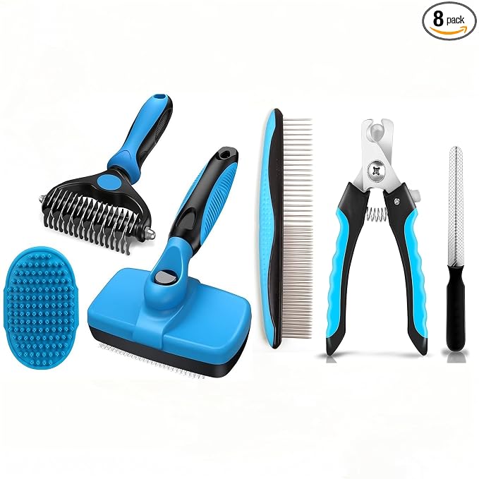 Pet Grooming Kit,Dog Brush for Shedding (Blue-6) | For Dogs, Grooming Tool Set