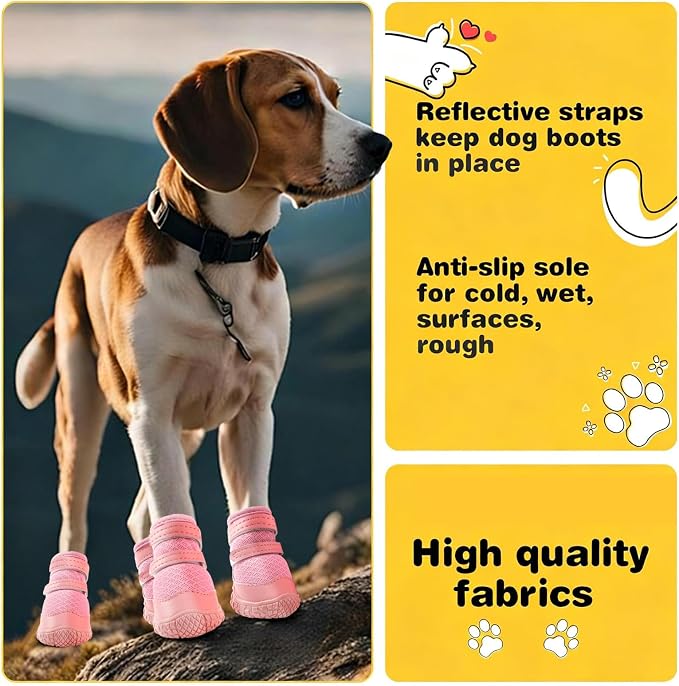 Dog Shoes for Small Dogs, Dog Boots & Paw Protectors for Hot Pavement Winter Snow Hiking, Anti-Slip Dog Booties for Hardwood Floor Pink Size 1