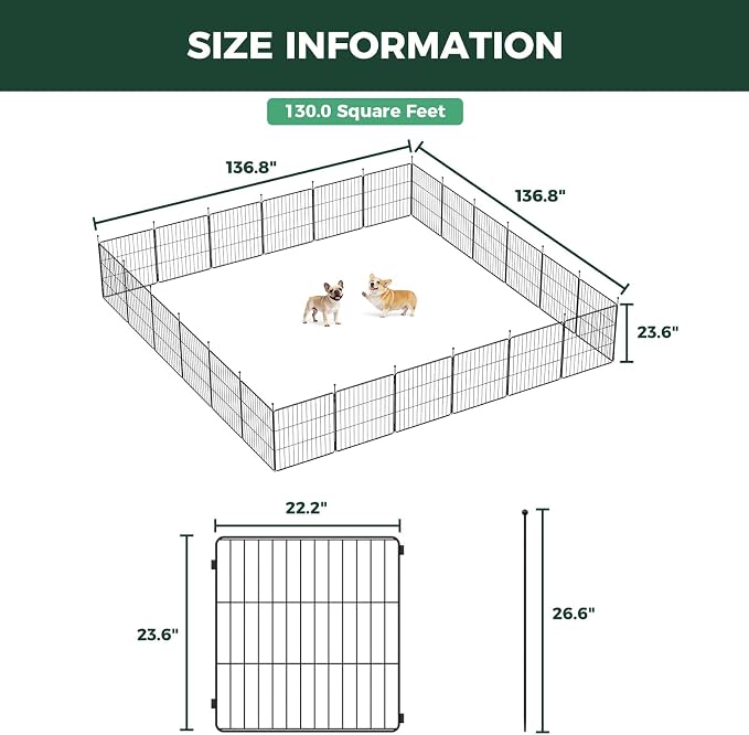 FXW MiniPaws Dog Playpen, Indoor, Yard & RV Camping, 24" H, 24 Panels | Portable, Expandable Layout, Tool-Free Setup, For Puppies & Small Dogs