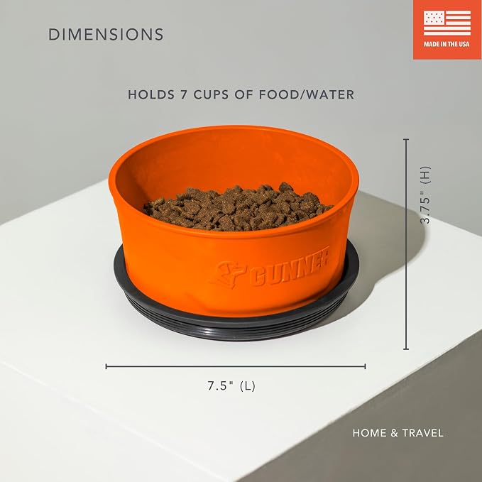 Dog Bowl with Spill-Proof Travel Lid, Orange, 7-Cup Pet Travel Bowl | Orange 7-Cup Dog Bowl, Spill-Proof Travel Lid, BPA-Free, Rust-Proof, Shock-Resistant, Stackable and Dishwasher Safe