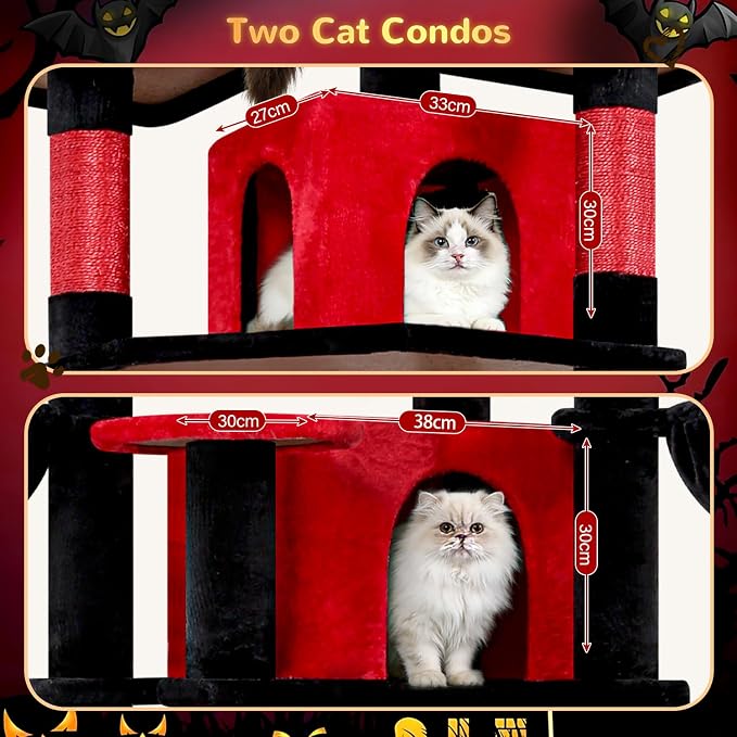 Globlazer Big Gothic Cat Tower for Indoor Cats, 68 inch Cat Tower for Multiple Adult Cats XL Cat Tree with Scratching Post, 3 Perches, 2 Condos, 2 Basket, Removable Pet Bed, F68B, Black Red