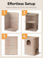 FUKUMARU Cat House for Indoor Cats, Warm Felt Cat Bed, Scratch Resistant | Large Cat Bed Cave, 3-in-1 Cat Condo, Cozy Felt Covered Cats Tunnel, 23.62 Inch Kitten Hideaway for Multicats, Beige