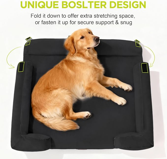 Waterproof Orthopedic Dog Bed for Extra Large Sized Dogs | Memory Foam Pet Bed Sofa with Bolster, Dog Couch with Washable Cover & Non-Slip Bottom, 42x30 Inch, Black