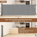Miumoon 120 inch Reinforced Retractable Baby Gates 42 inch Tall | Retractable Dog Gate with No Crawl Through Reinforced Strip, 10 FT Extra Long Baby Gate, Retractable Gate for Indoor/Outdoor