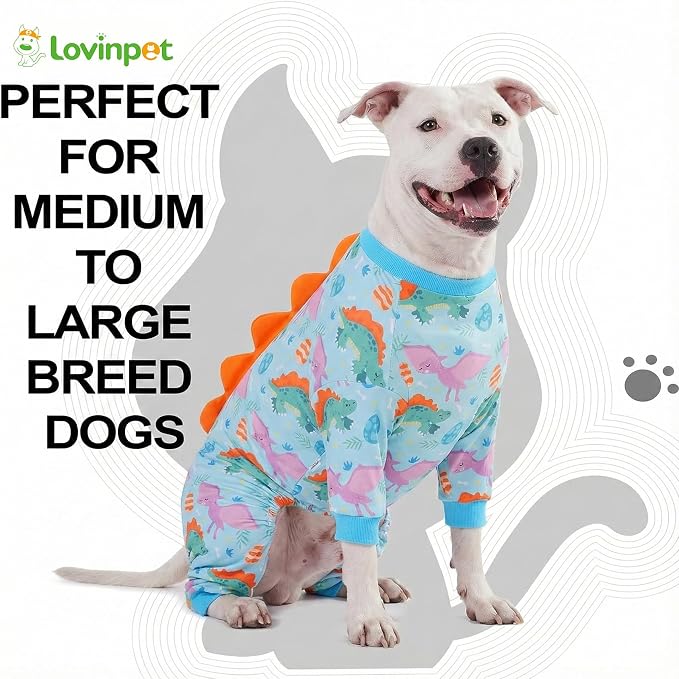 LovinPet Large Dog Pajamas, Four-Leg Stretch Onesie Bodysuit, Lightweight UV-Shielding Pajamas, Anti-Lick Calming Recovery Suit for Surgery, Pull-On for Medium and Large Breeds,Green Orange,XL