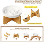 Elevated Slow Feeder Cat Bowl - Melamine Cat Food Plate with Anti-Slip Bamboo Stand - Whisker Friendly Feeding Bowl - Raised Maze Dish for Slow Eating - Pale Blue