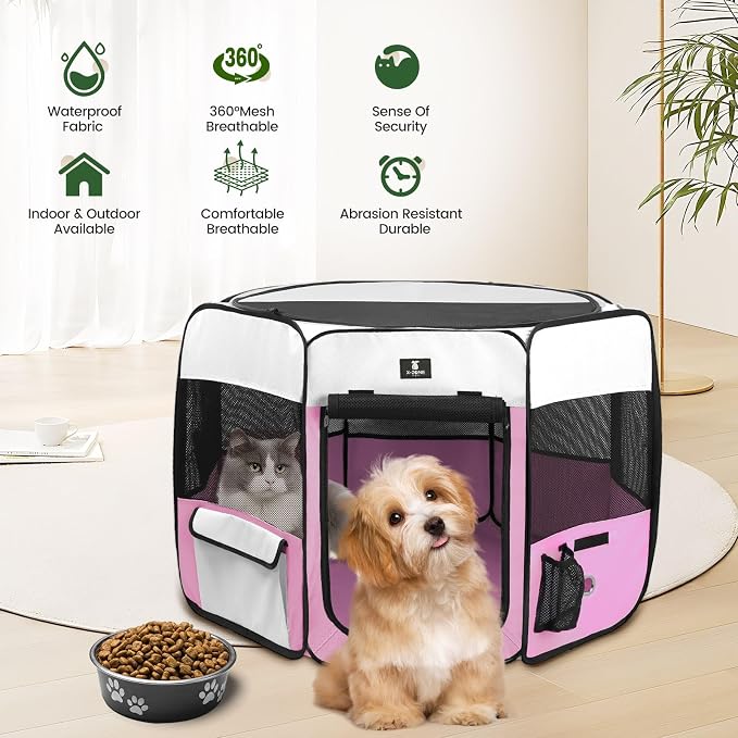 X-ZONE PET Portable Foldable Pet Dog Cat Playpen Crates Kennel/Premium 600D Oxford Cloth,Removable Zipper Top, Indoor and Outdoor Use (XL, Pink)