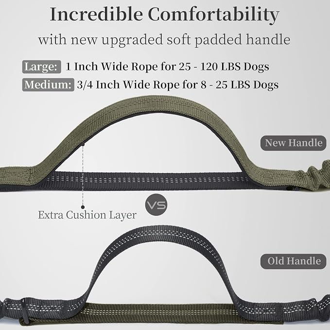 iYoShop Hands Free Dog Leash with Zipper Pouch, Dual Padded Handles and Durable Bungee for Walking, Jogging and Running Your Dog (Large, 25-120 lbs, Military Green)