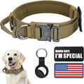 Celifelight Tactical Dog Collar, Adjustable Nylon, Heavy Duty Metal Buckle with Handle, Airtag Protective Case, Brown, L, Medium & Large Breeds