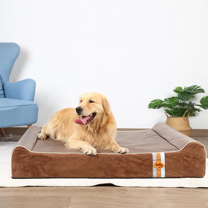 Laifug Orthopedic Dog Beds for Large Dogs,7" Memory Foam Dog Beds,Durable Water Proof Liner Removable and Washable, Nonskid Bottom, Brown 50"x36"x10"