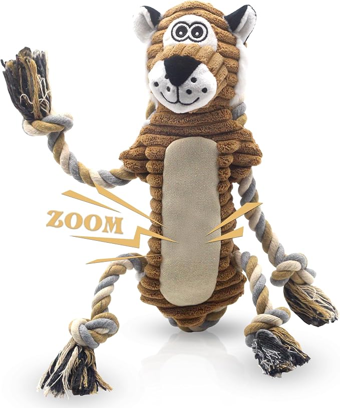 BUYPOW Squeaky Dog Toys, Interactive Tug of War Puppy Toys, Funny Plush Dog Chew Toys, Stuffed Dog Toys for Small,Medium and Large Dogs - Lion
