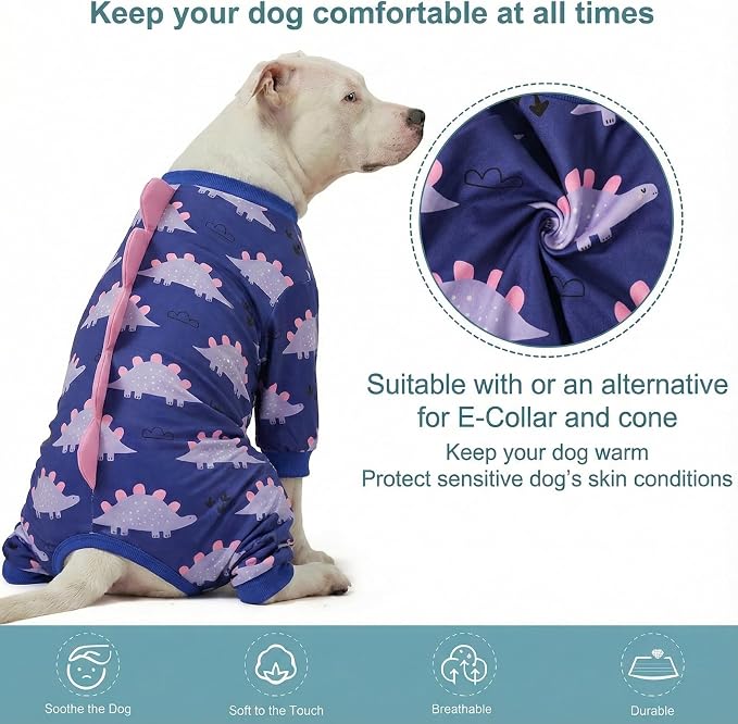 LovinPet Large Dog Pajamas, Four-Leg Stretch Onesie Bodysuit, Lightweight UV-Shielding Pajamas, Anti-Lick Calming Recovery Suit for Surgery, Pull-On for Medium and Large Breeds,Black Pink,3XL